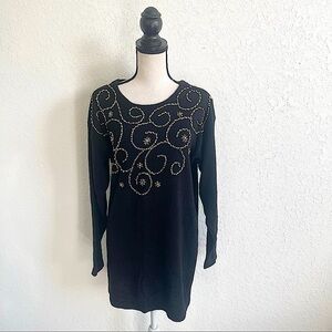 VINTAGE VICTORIA JONES Black Long Sleeve Beaded Sweater Small 80s Christmas